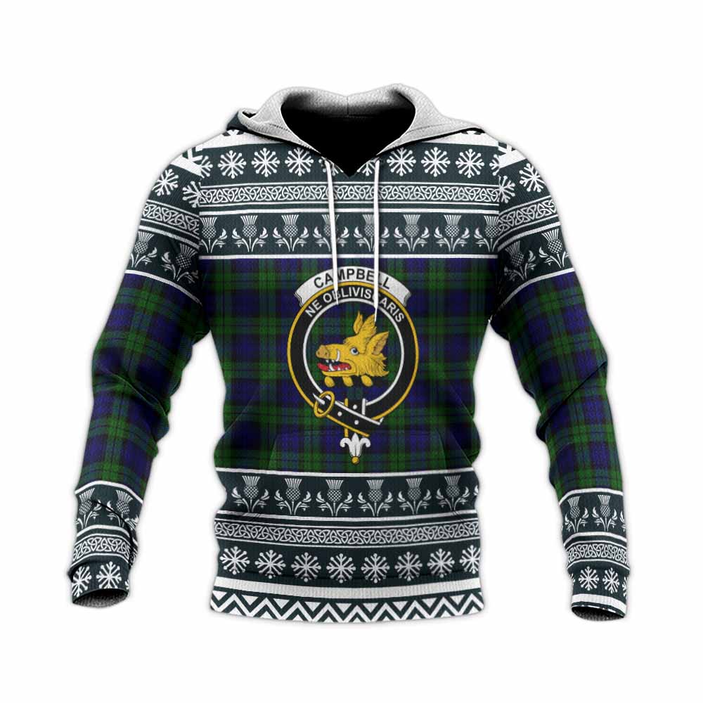 Campbell Clan Tartan Christmas Knitted Hoodie with Family Crest - Tartan Vibes Clothing