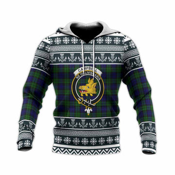Campbell Clan Tartan Christmas Knitted Hoodie with Family Crest