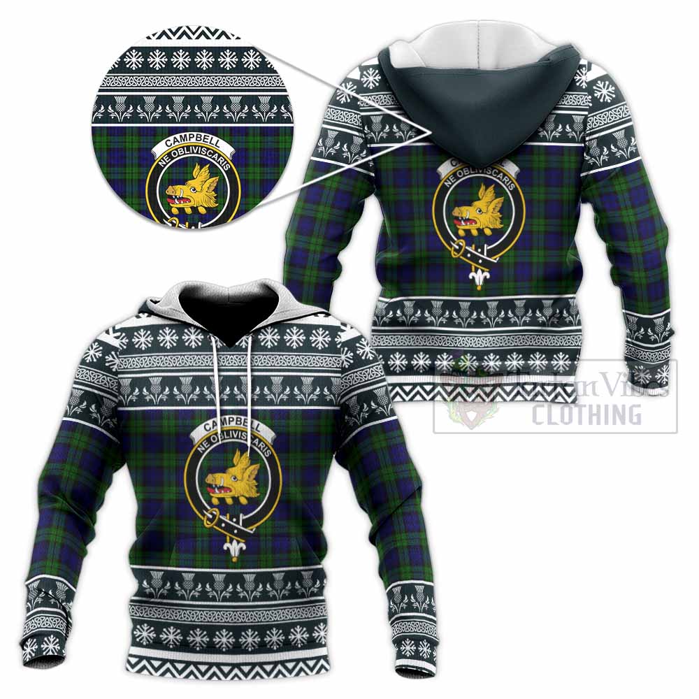 Campbell Clan Tartan Christmas Knitted Hoodie with Family Crest - Tartan Vibes Clothing