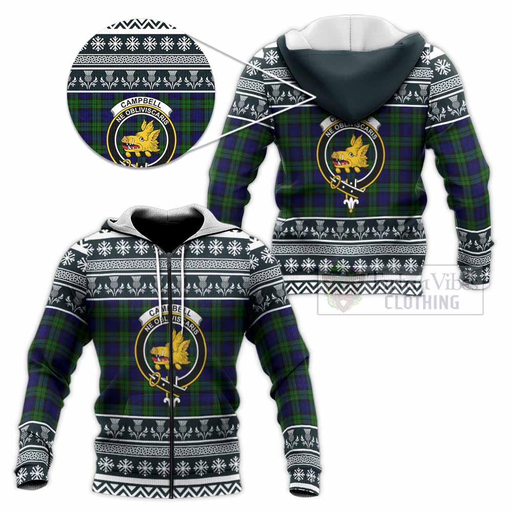 Campbell Clan Tartan Christmas Knitted Hoodie with Family Crest - Tartan Vibes Clothing