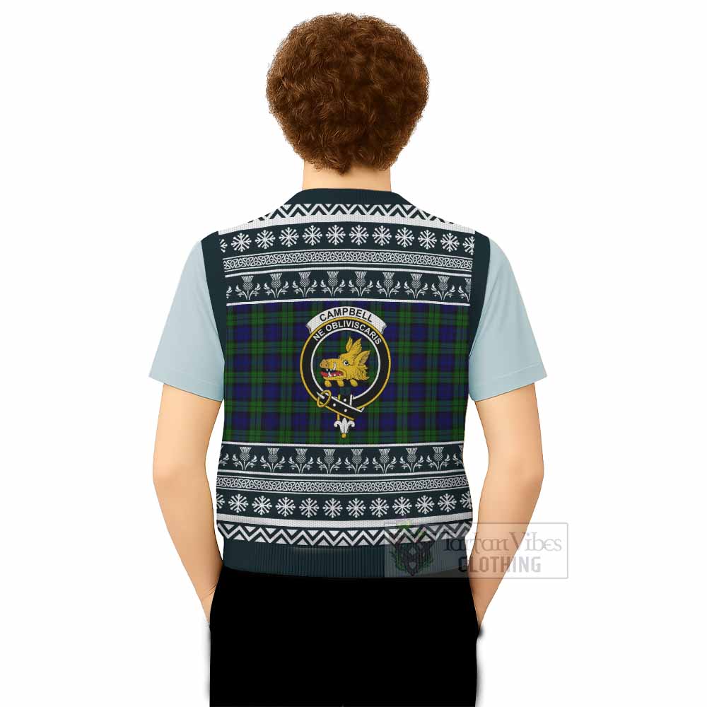 Campbell Clan Tartan Christmas Knitted V-Neck Vest with Family Crest - Tartan Vibes Clothing