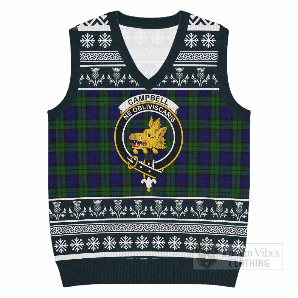 Campbell Clan Tartan Christmas Knitted V-Neck Vest with Family Crest - Tartan Vibes Clothing