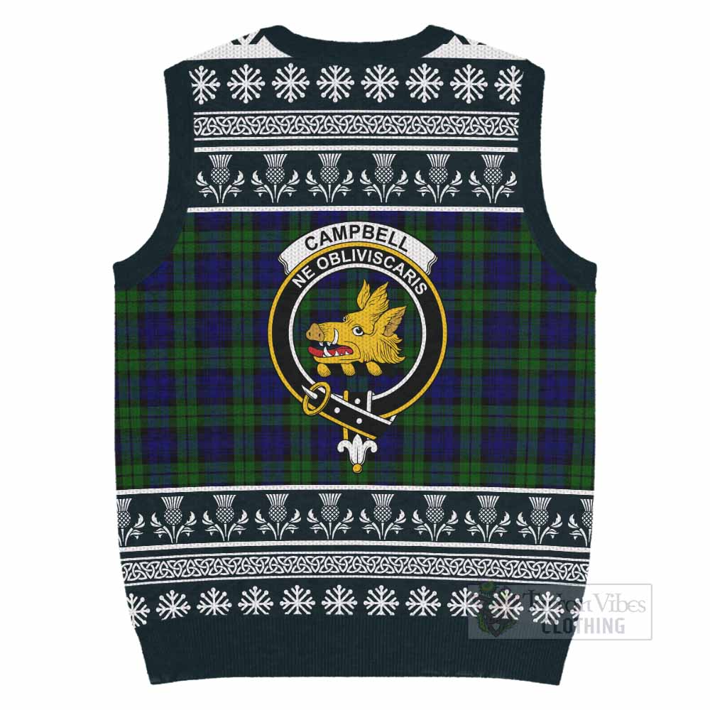 Campbell Clan Tartan Christmas Knitted V-Neck Vest with Family Crest - Tartan Vibes Clothing