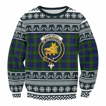 Campbell Clan Tartan Christmas Sweatshirt with Family Crest