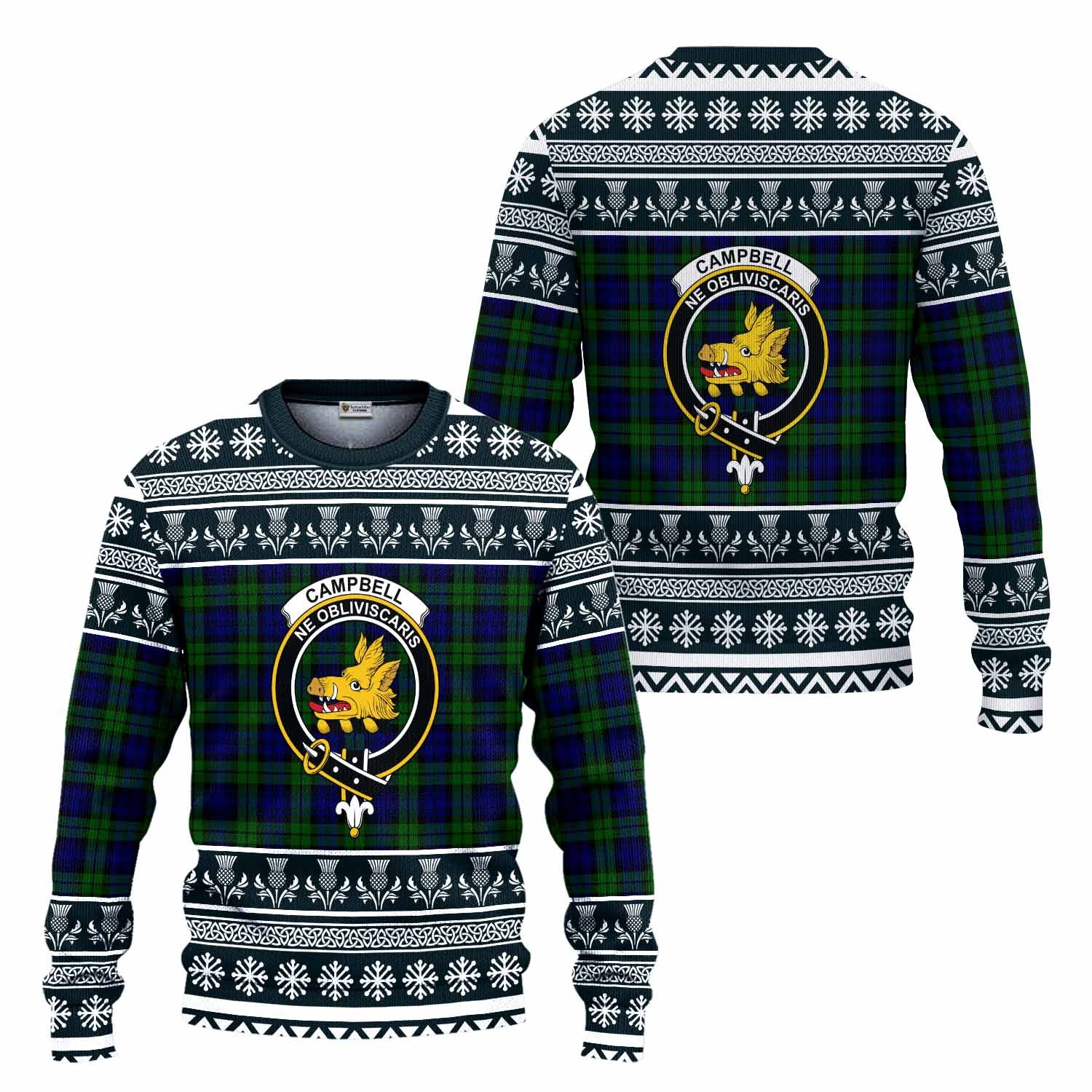 Campbell Clan Tartan Christmas Ugly Sweater with Family Crest - Tartan Vibes Clothing