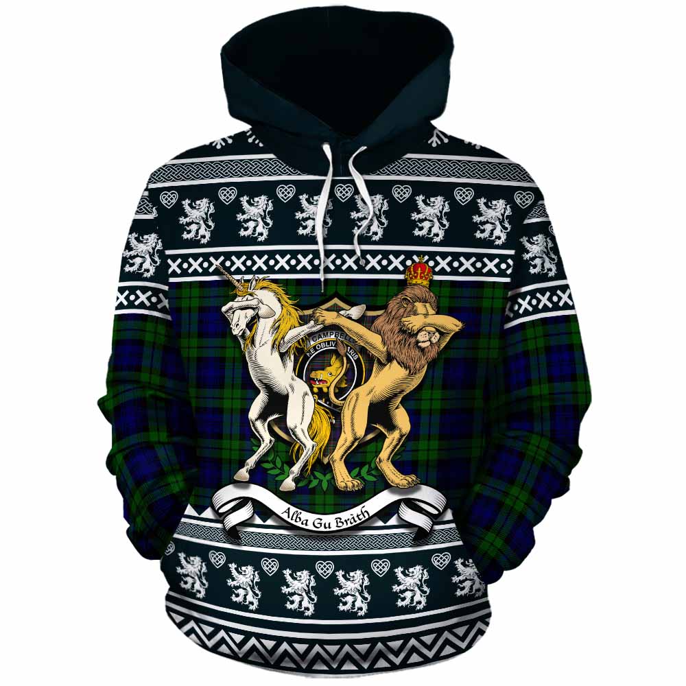 Campbell Clan Tartan Crest Christmas Cotton Hoodie Coat of Arms Funny Style - Tartan Vibes Clothing