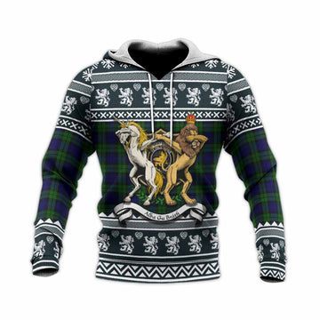 Campbell Clan Tartan Crest Christmas Knitted Hoodie Coat of Arms Funny Style