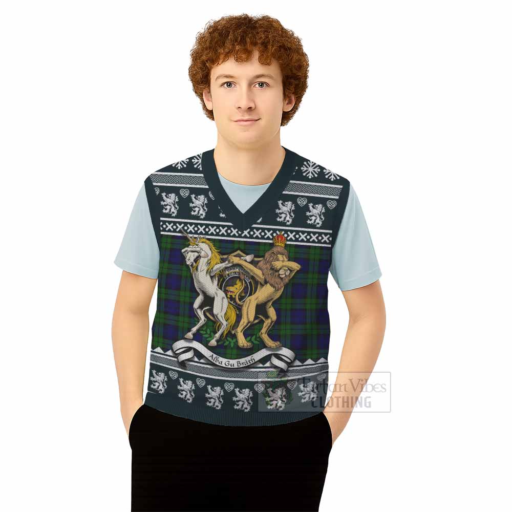 Campbell Clan Tartan Crest Christmas Knitted V-Neck Vest Coat of Arms Funny Style - Tartan Vibes Clothing