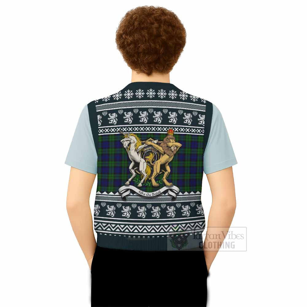 Campbell Clan Tartan Crest Christmas Knitted V-Neck Vest Coat of Arms Funny Style - Tartan Vibes Clothing