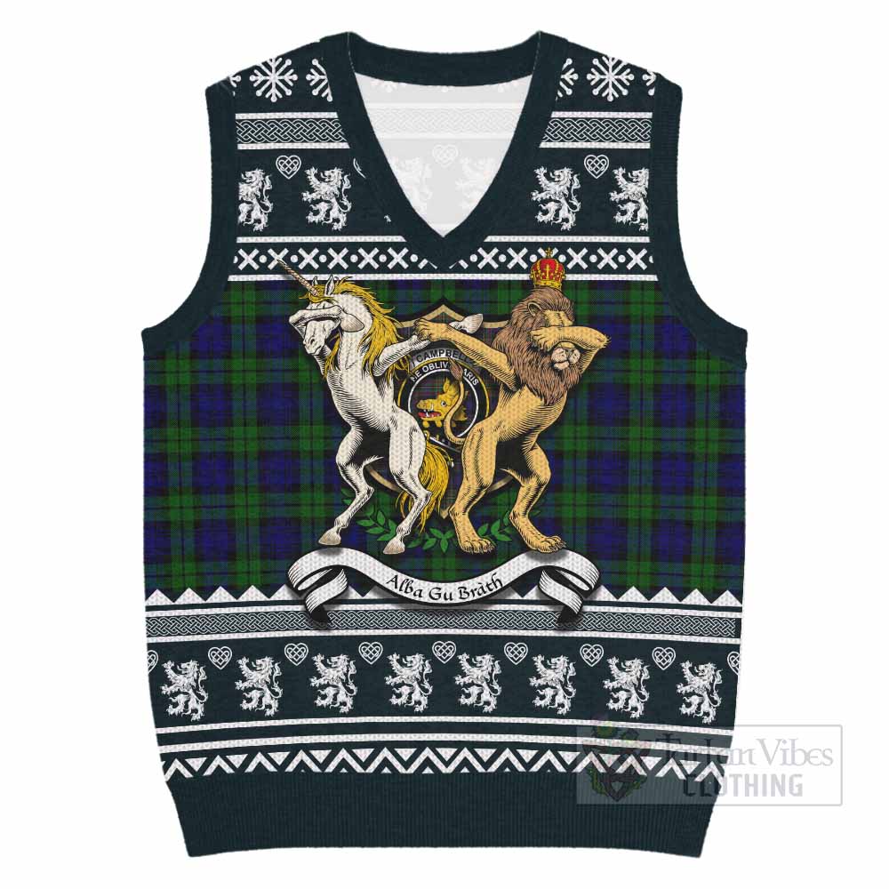 Campbell Clan Tartan Crest Christmas Knitted V-Neck Vest Coat of Arms Funny Style - Tartan Vibes Clothing