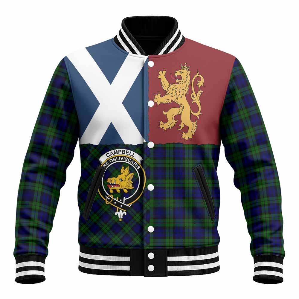Campbell Crest Tartan Baseball Jacket with Lion Rampant Saltire Style