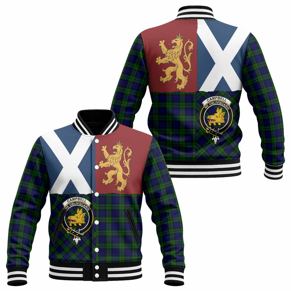 Campbell Crest Tartan Baseball Jacket with Lion Rampant Saltire Style