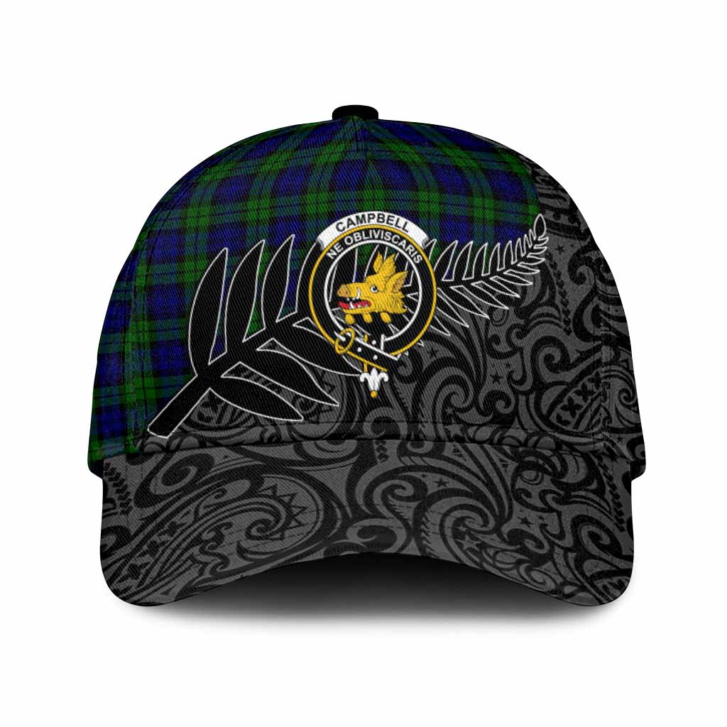 Campbell Crest Tartan Classic Cap with New Zealand Silver Fern Half Style