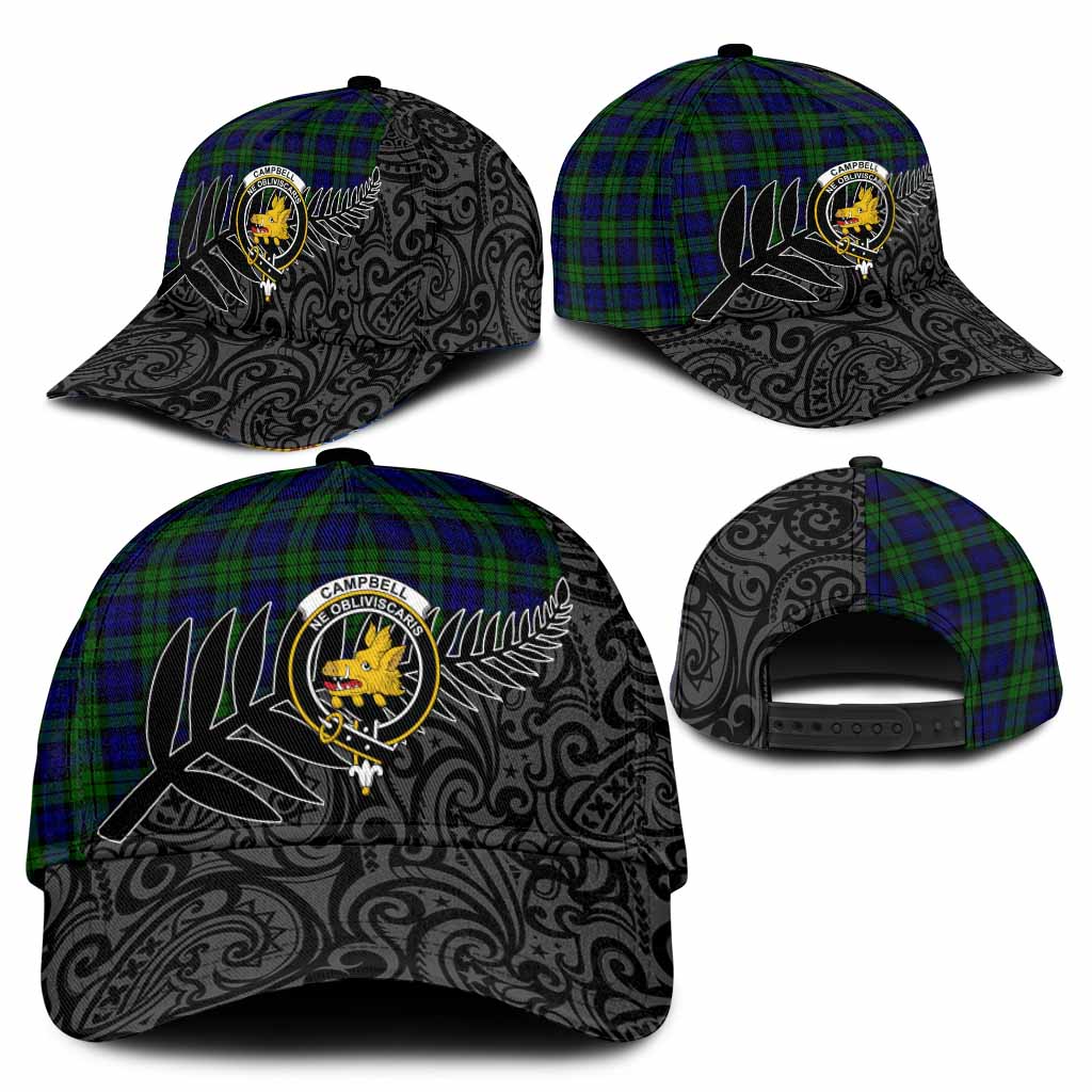 Campbell Crest Tartan Classic Cap with New Zealand Silver Fern Half Style