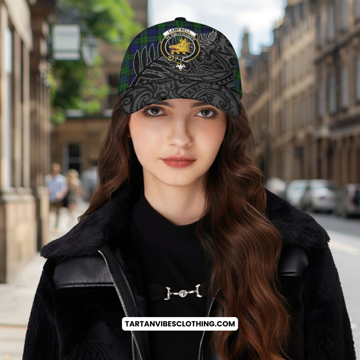 Campbell Crest Tartan Classic Cap with New Zealand Silver Fern Half Style