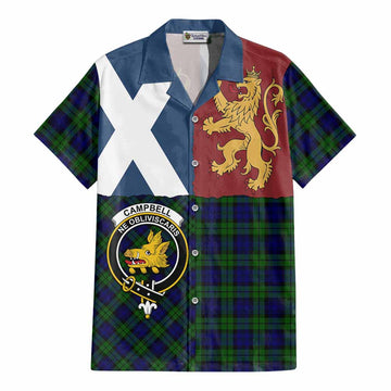 Campbell Crest Tartan Cotton Hawaiian Shirt with Lion Rampant Saltire Style