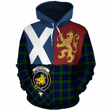 Campbell Crest Tartan Cotton Hoodie with Lion Rampant Saltire Style