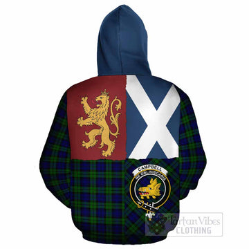 Campbell Crest Tartan Cotton Hoodie with Lion Rampant Saltire Style