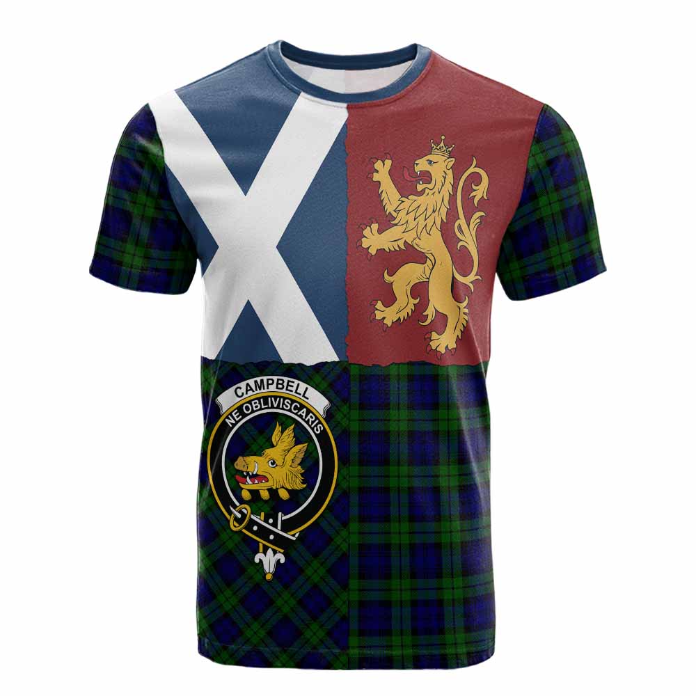 Campbell Crest Tartan Cotton T-shirt with Lion Rampant Saltire Style - Tartan Vibes Clothing