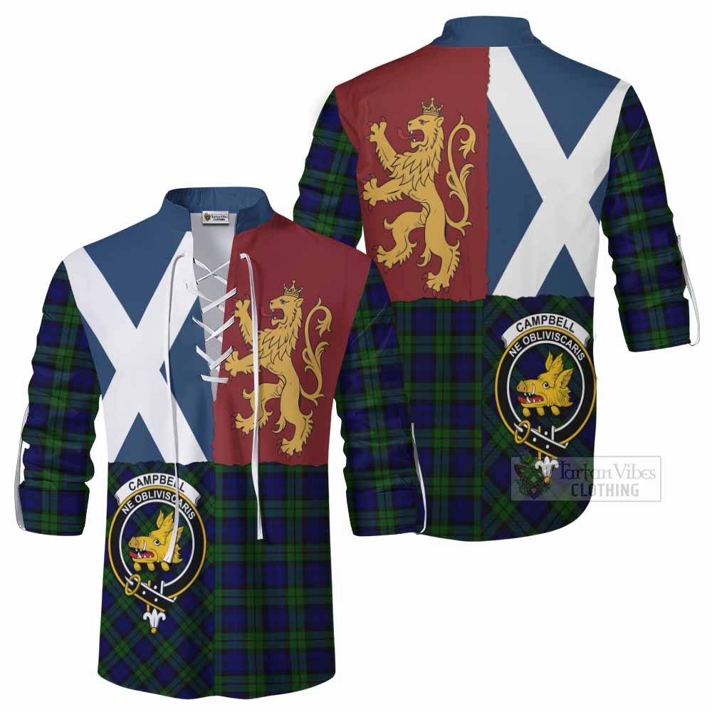 Campbell Crest Tartan Ghillie Shirt with Lion Rampant Saltire Style - Tartan Vibes Clothing