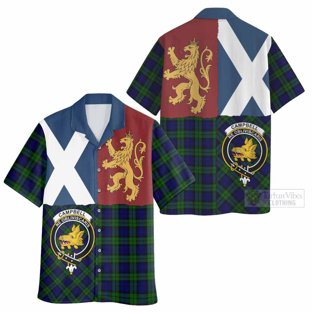Campbell Crest Tartan Hawaiian Shirt with Lion Rampant Saltire Style