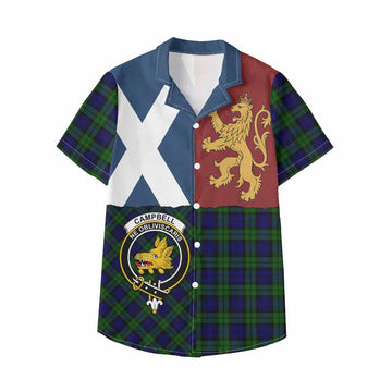 Campbell Crest Tartan Kid Hawaiian Shirt with Lion Rampant Saltire Style - Tartan Vibes Clothing
