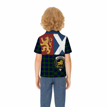 Campbell Crest Tartan Kid Polo Shirt with Lion Rampant Saltire Style - Tartan Vibes Clothing