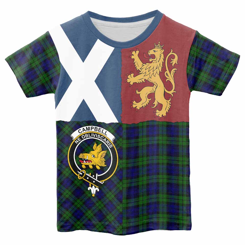 Campbell Crest Tartan Kid T-shirt with Lion Rampant Saltire Style - Tartan Vibes Clothing