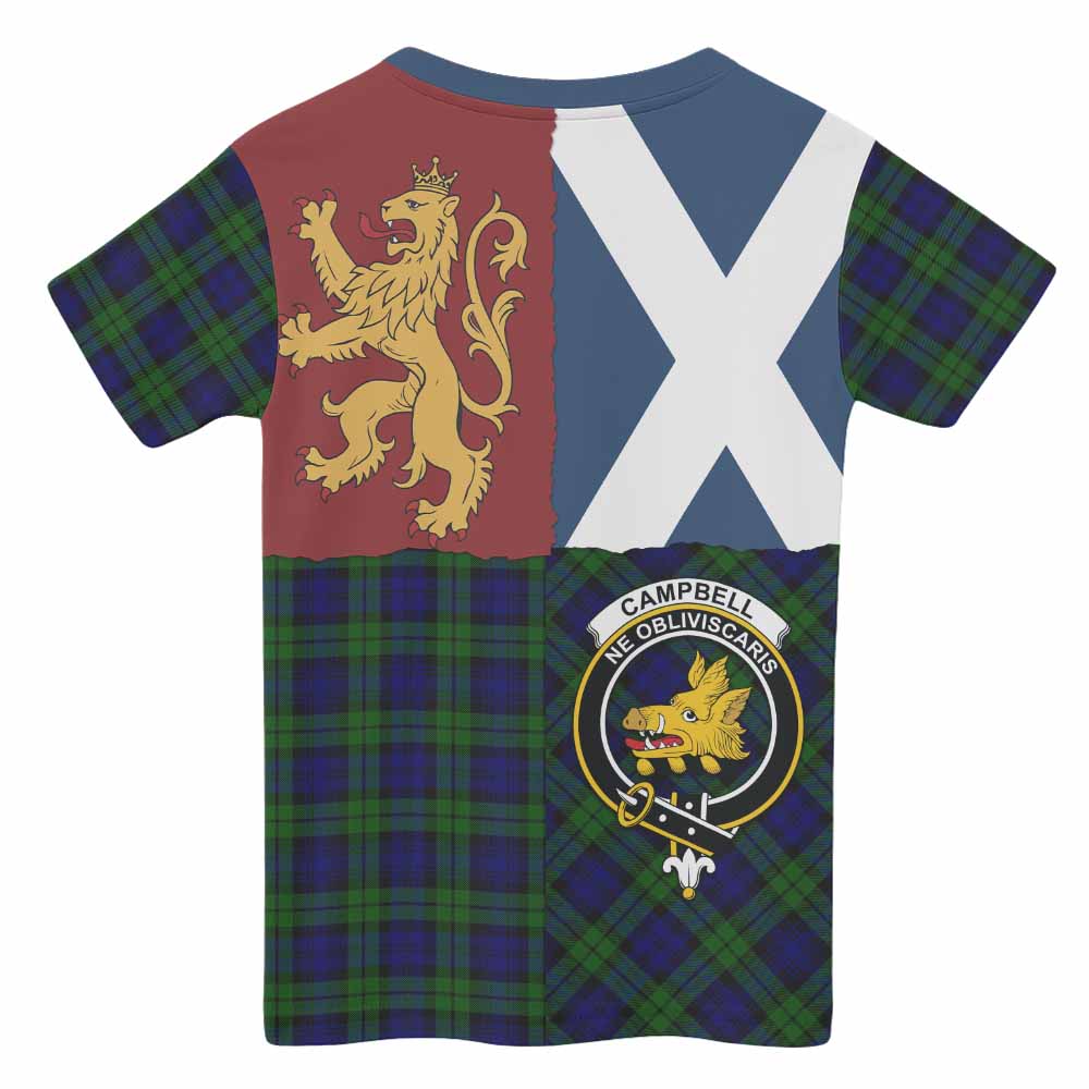 Campbell Crest Tartan Kid T-shirt with Lion Rampant Saltire Style - Tartan Vibes Clothing