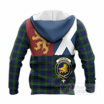 Campbell Crest Tartan Knitted Hoodie with Lion Rampant Saltire Style