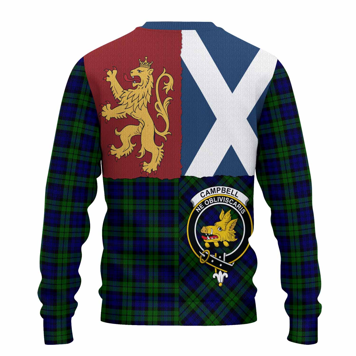 Campbell Crest Tartan Knitted Sweater with Lion Rampant Saltire Style