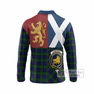 Campbell Crest Tartan Long Sleeve Polo Shirt with Lion Rampant Saltire Style