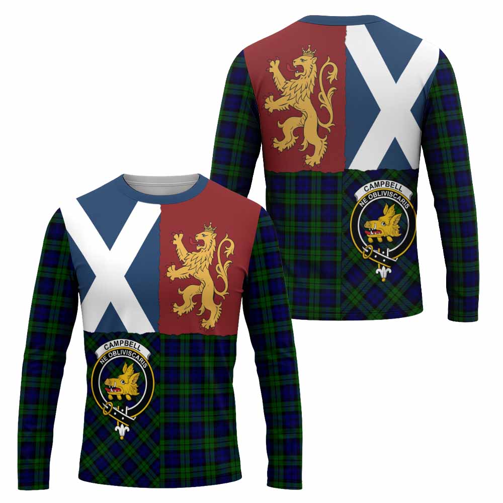 Campbell Crest Tartan Long Sleeve T-Shirt with Lion Rampant Saltire Style