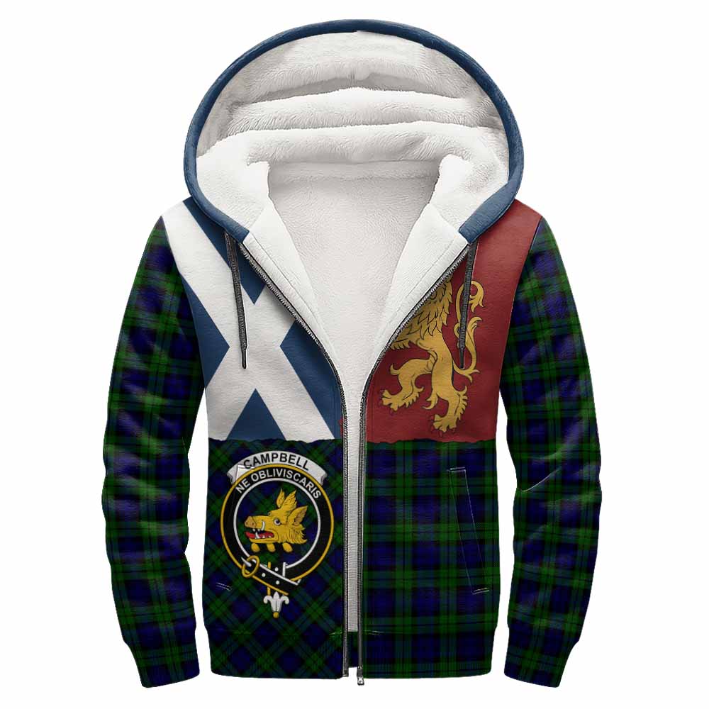 Campbell Crest Tartan Sherpa Hoodie with Lion Rampant Saltire Style