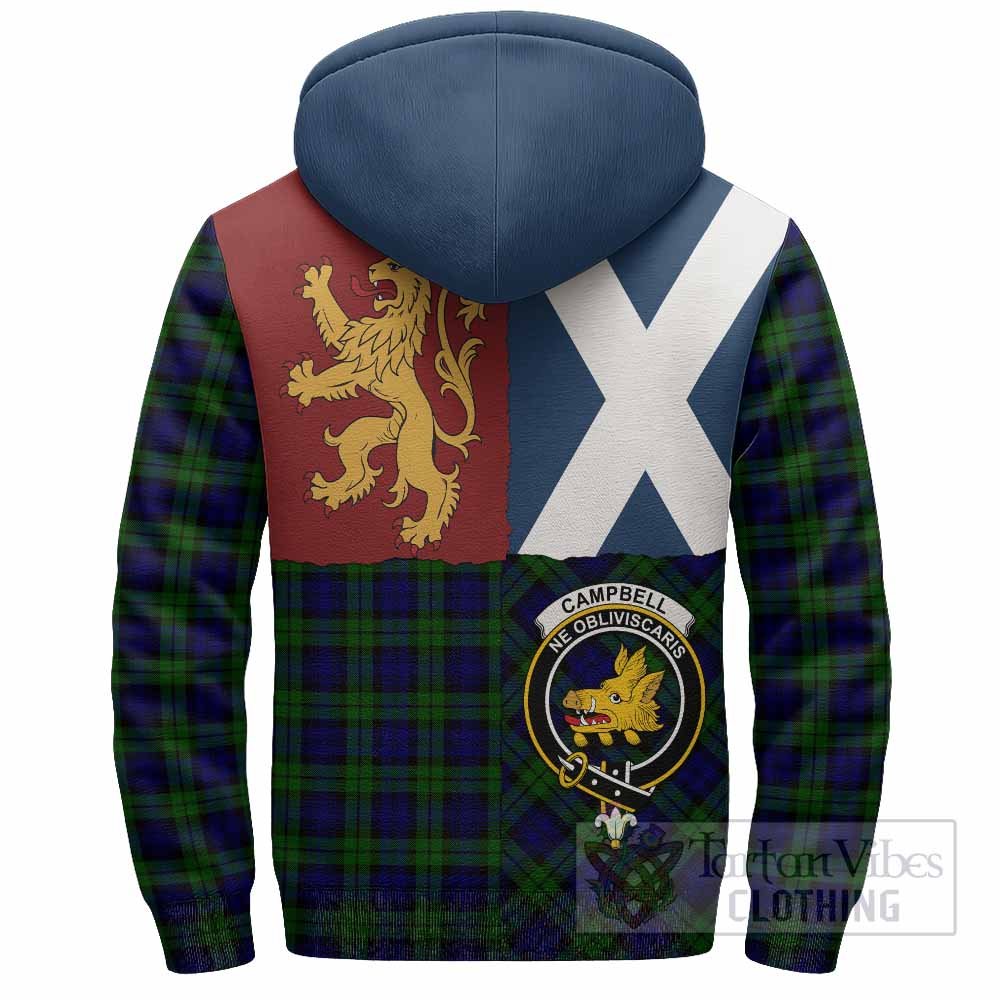 Campbell Crest Tartan Sherpa Hoodie with Lion Rampant Saltire Style