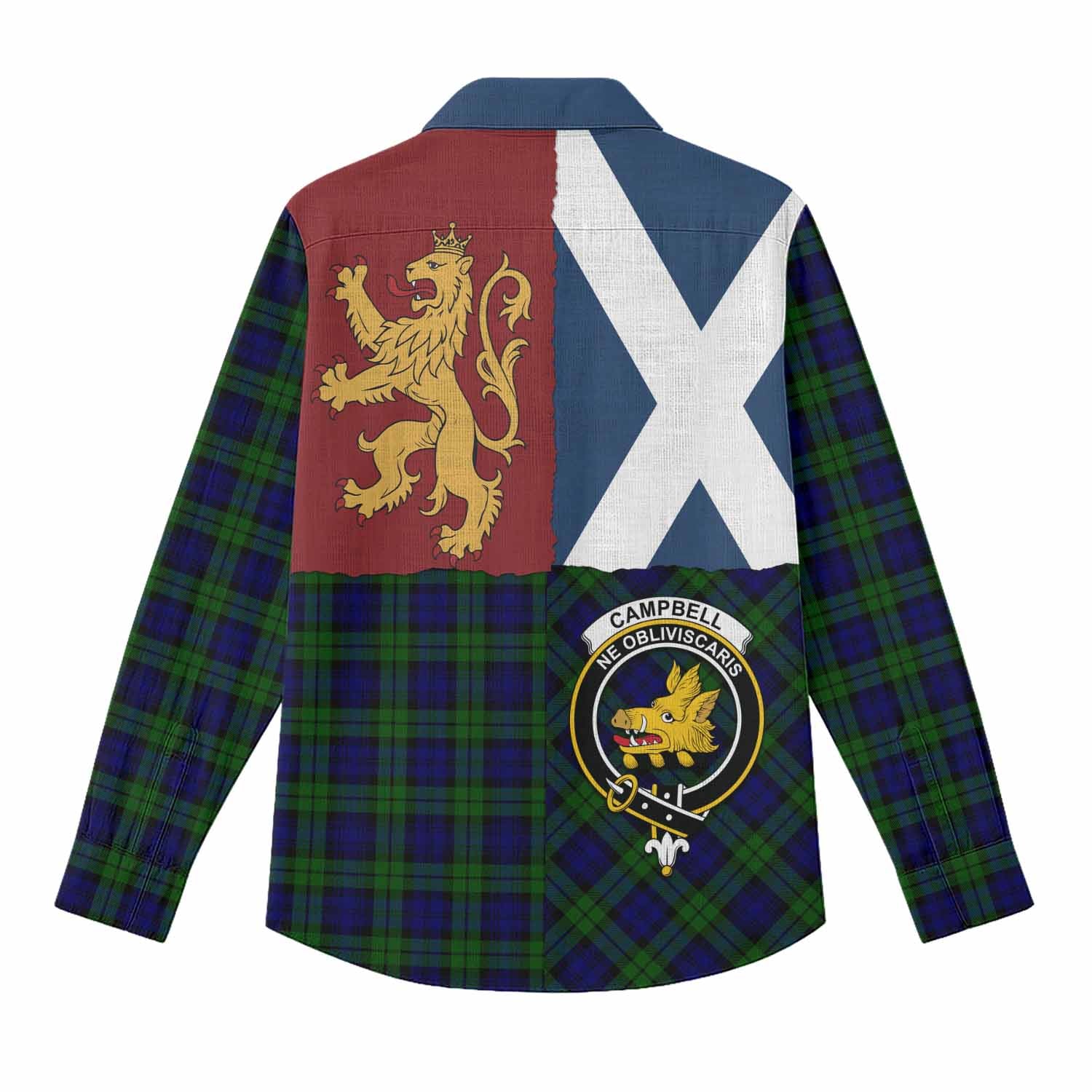Campbell Crest Tartan Women Casual Shirt with Lion Rampant Saltire Style