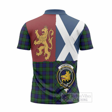 Campbell Crest Tartan Zipper Polo Shirt with Lion Rampant Saltire Style
