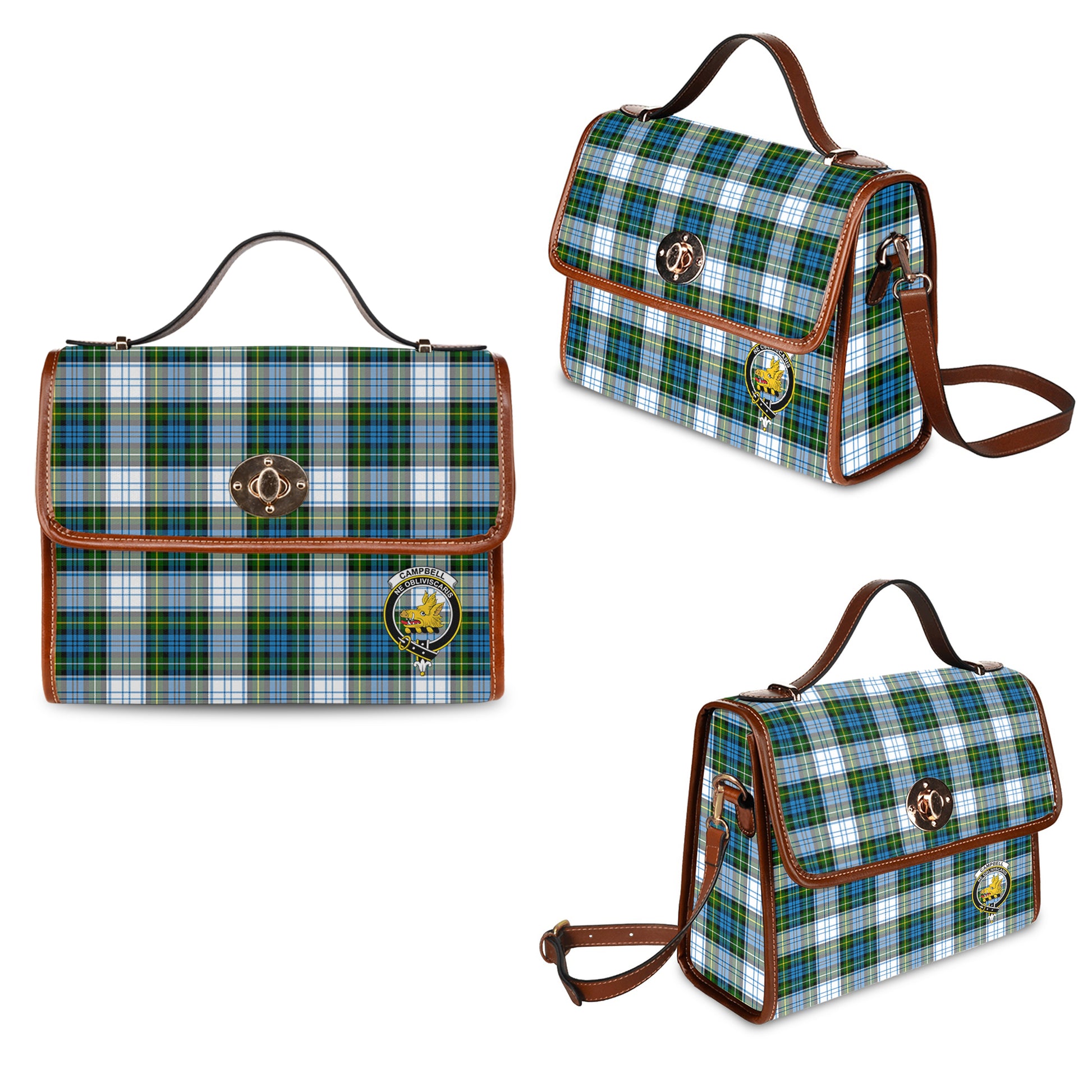 campbell-dress-tartan-leather-strap-waterproof-canvas-bag-with-family-crest