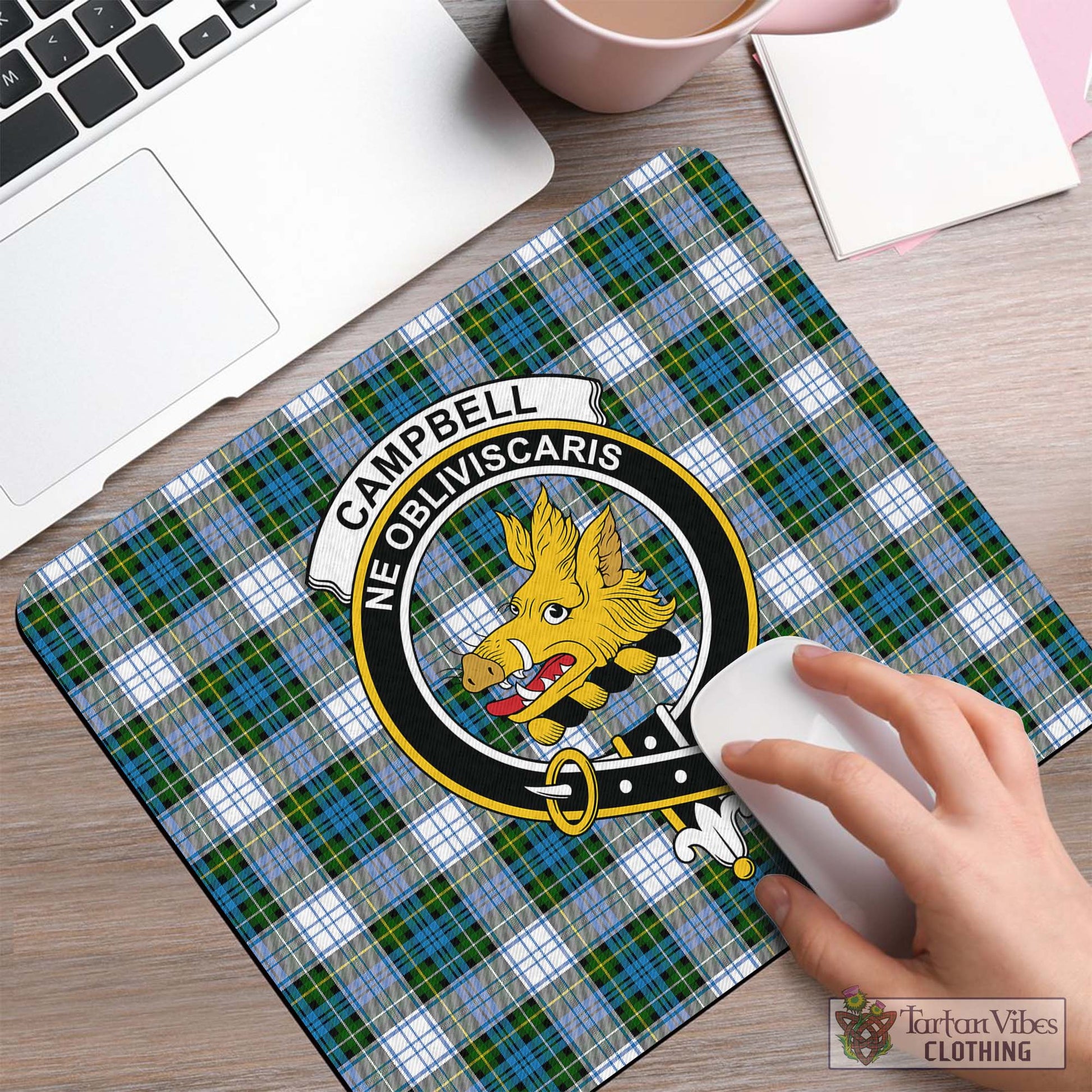 Tartan Vibes Clothing Campbell Dress Tartan Mouse Pad with Family Crest