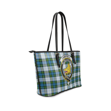 Campbell Dress Tartan Leather Tote Bag with Family Crest