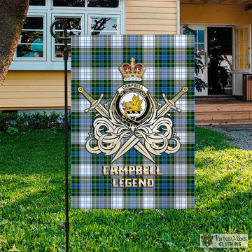 Campbell Dress Tartan Flag with Clan Crest and the Golden Sword of Courageous Legacy