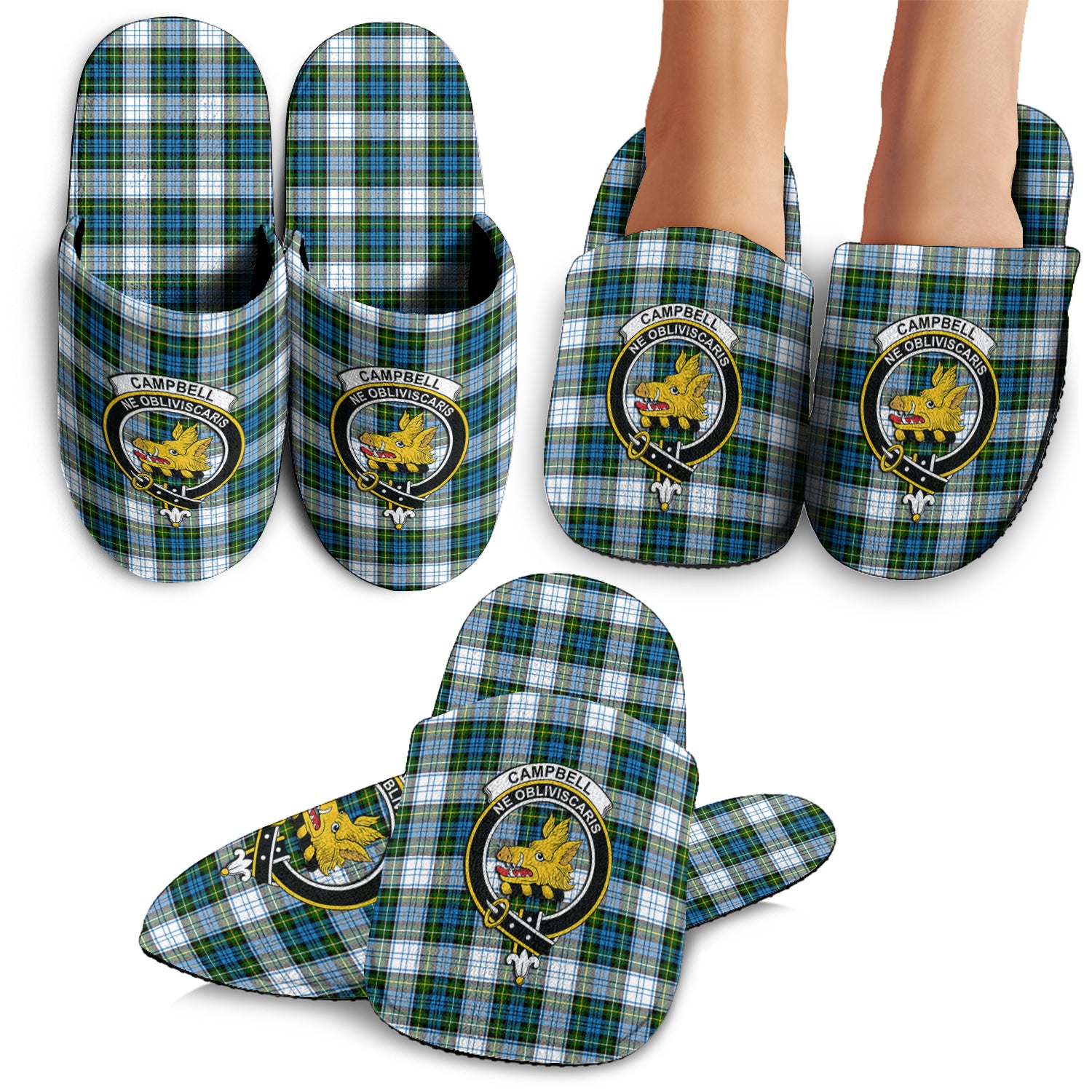 Campbell Dress Tartan Home Slippers with Family Crest - Tartanvibesclothing
