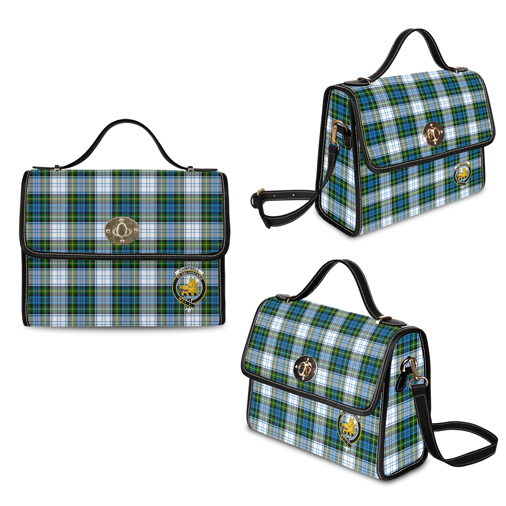 campbell-dress-tartan-leather-strap-waterproof-canvas-bag-with-family-crest
