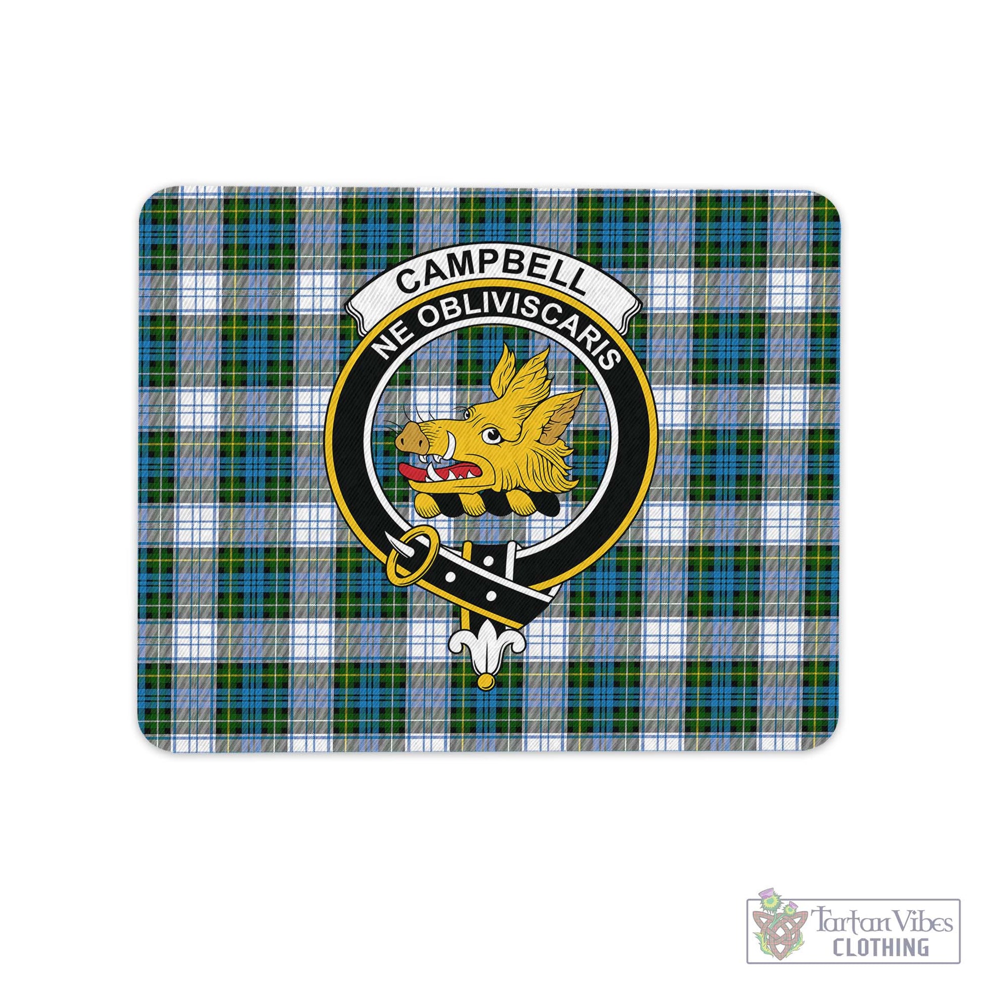 Tartan Vibes Clothing Campbell Dress Tartan Mouse Pad with Family Crest