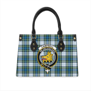 Campbell Dress Ancient Tartan Leather Bag with Family Crest