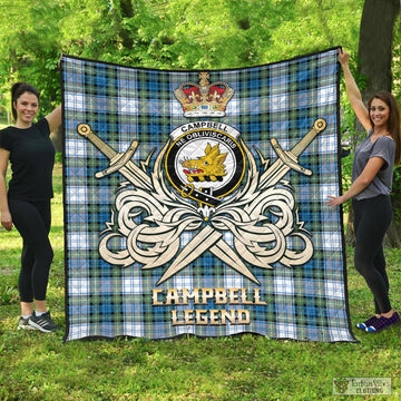 Campbell Dress Ancient Tartan Quilt with Clan Crest and the Golden Sword of Courageous Legacy