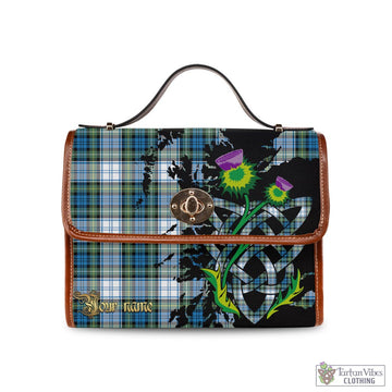Campbell Dress Ancient Tartan Waterproof Canvas Bag with Scotland Map and Thistle Celtic Accents