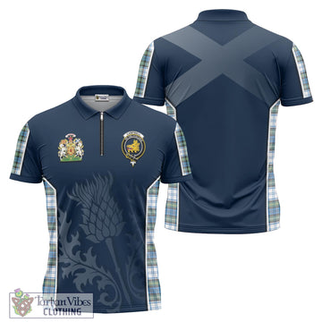 Campbell Dress Ancient Tartan Zipper Polo Shirt with Family Crest and Scottish Thistle Vibes Sport Style