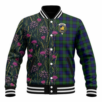 Campbell Family Crest Tartan Baseball Jacket Scottish Thistle Flower Pattern Half Style