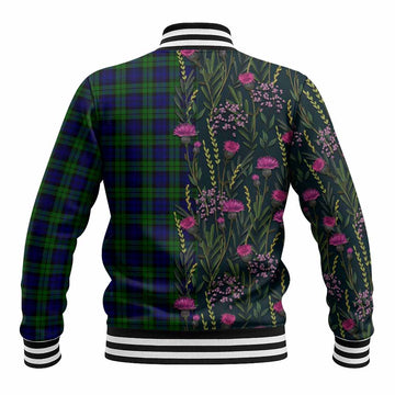 Campbell Family Crest Tartan Baseball Jacket Scottish Thistle Flower Pattern Half Style